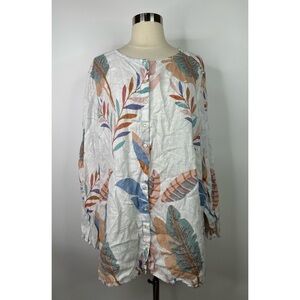 Cynthia Rowley Leaves Print Button Down Tunic Top